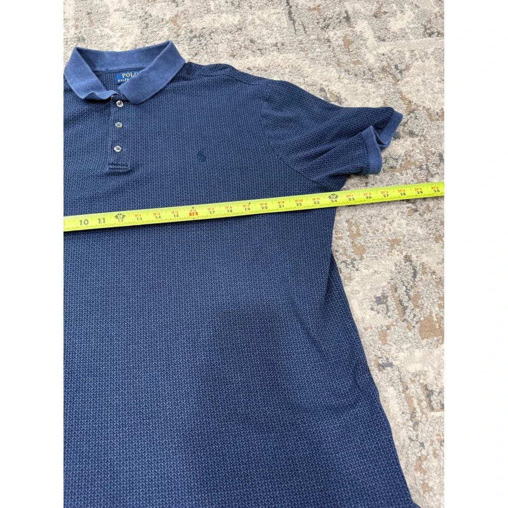Polo Ralph‎ Lauren Mens XL Classic Navy Blue Textured Micro Pattern Polo Shirt